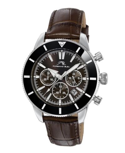 Porsamo Bleu Men's Brandon Chronograph Brown Genuine Leather Band Watch 44 mm
