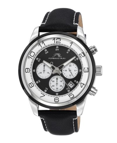 Мужские часы Porsamo Bleu Arthur Chronograph Black Leather 44 mm