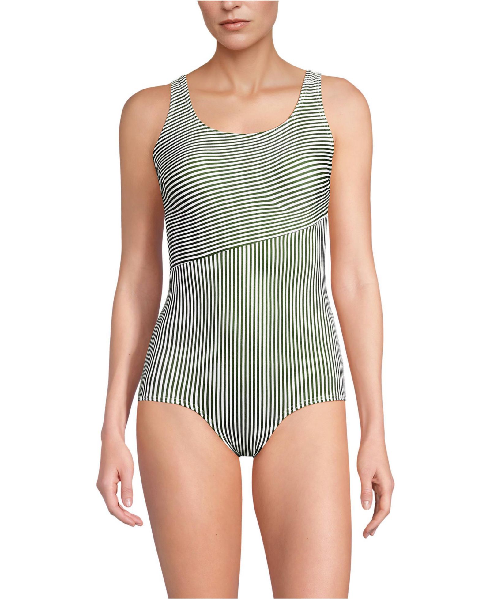 Женский слитный купальник Lands' End Long Torso Scoop Neck Tugless Sporty