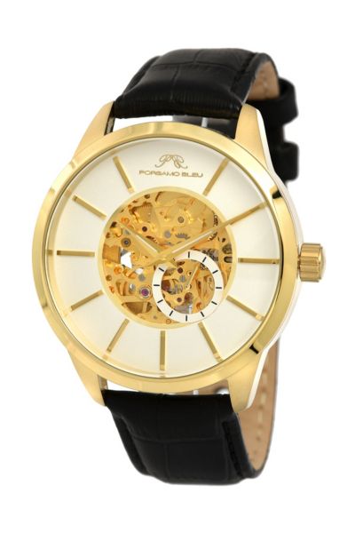 Мужские часы Porsamo Bleu Cassius Automatic Black Genuine Leather Band 45 mm