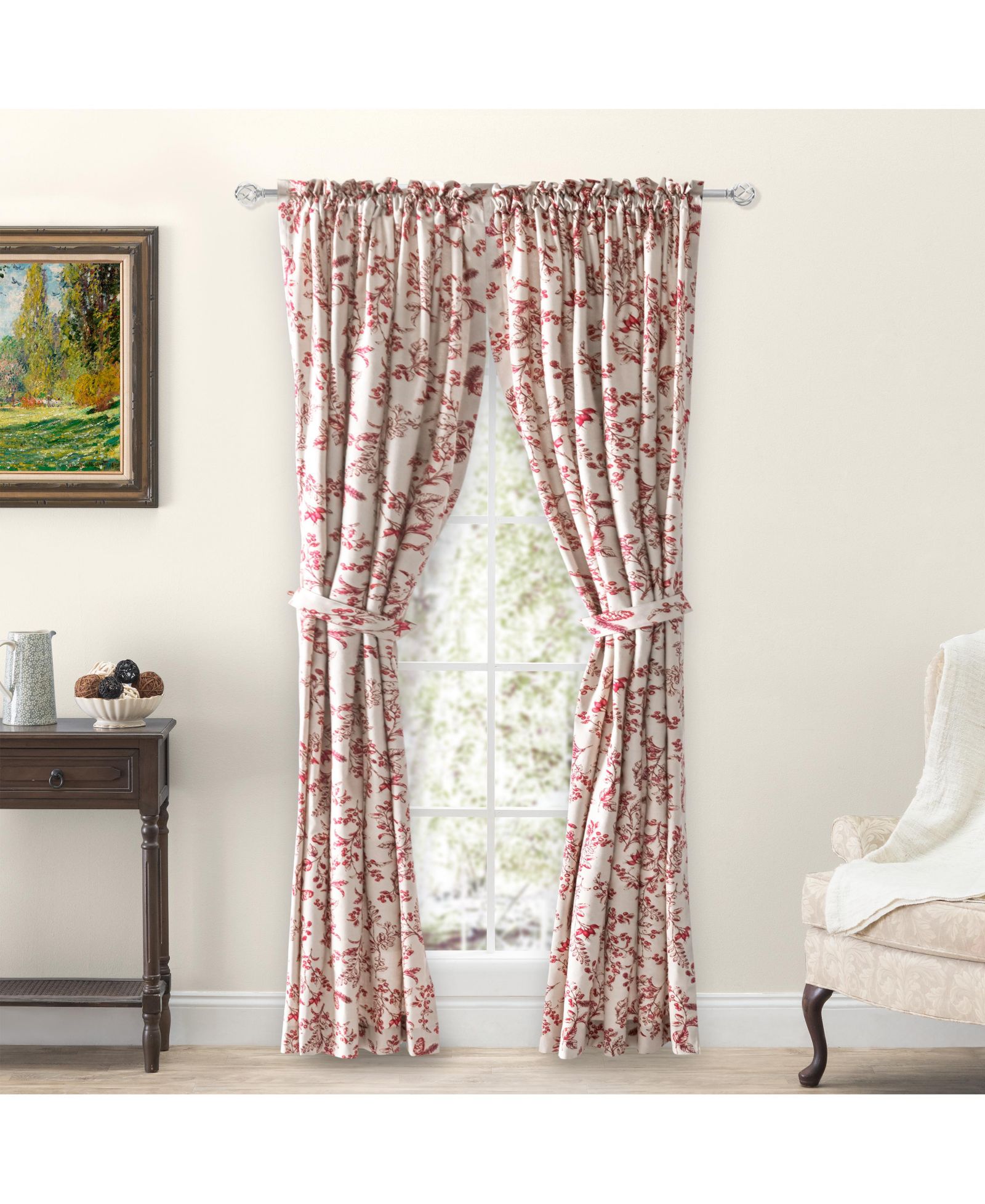 Ricardo Waverly Gardens Tailored Curtain Panel Pair with tiebacks 84"W x 72"L