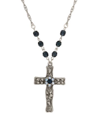 Symbols of Faith Ожерелье с кристаллическим крестом и синими бусинами
