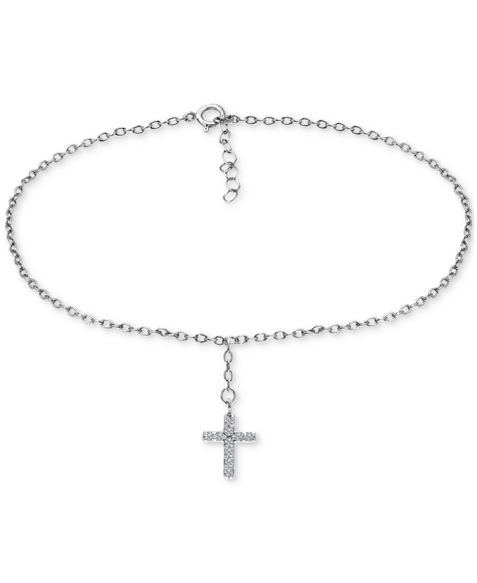 Giani Bernini Cubic Zirconia Dangle Cross Ankle Bracelet in Sterling Silver, Created for Macy's