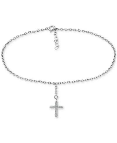 Giani Bernini Cubic Zirconia Dangle Cross Ankle Bracelet in Sterling Silver, Created for Macy's