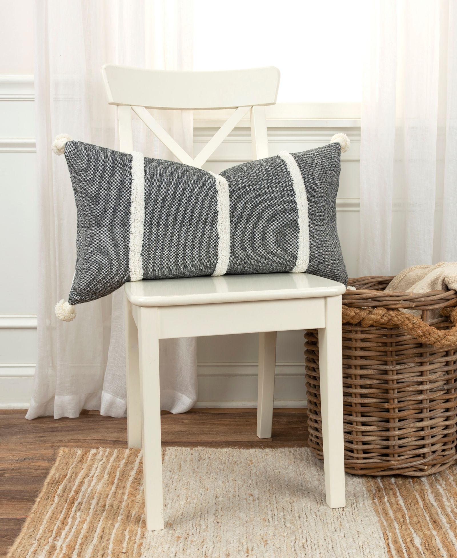 Rizzy Home Modern Strip Lumbar Decorative Pillow, 14" x 26"