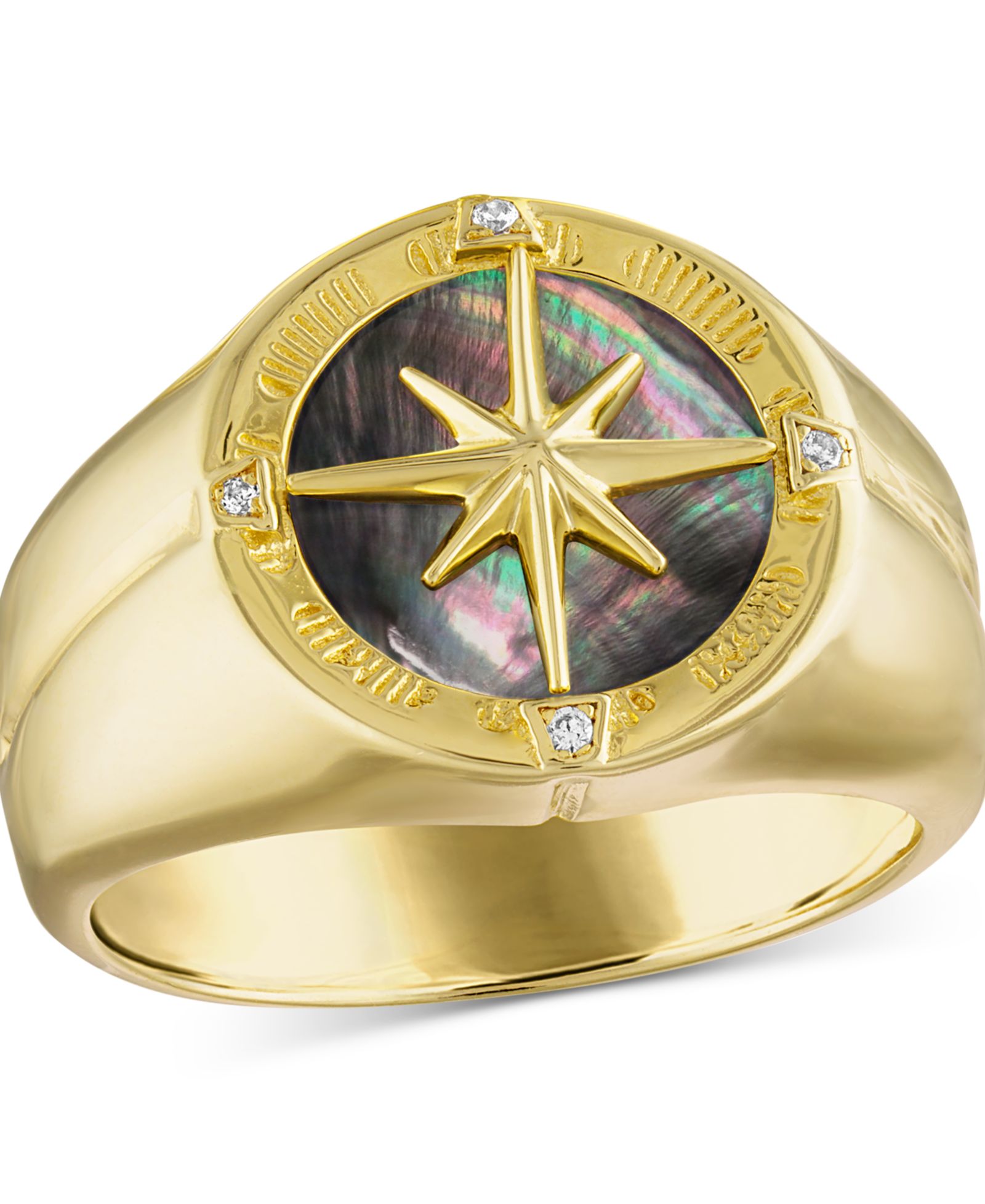 Bulova Men's Marine Star Diamond Accent Ring in 14k Gold-Plated Sterling Silver