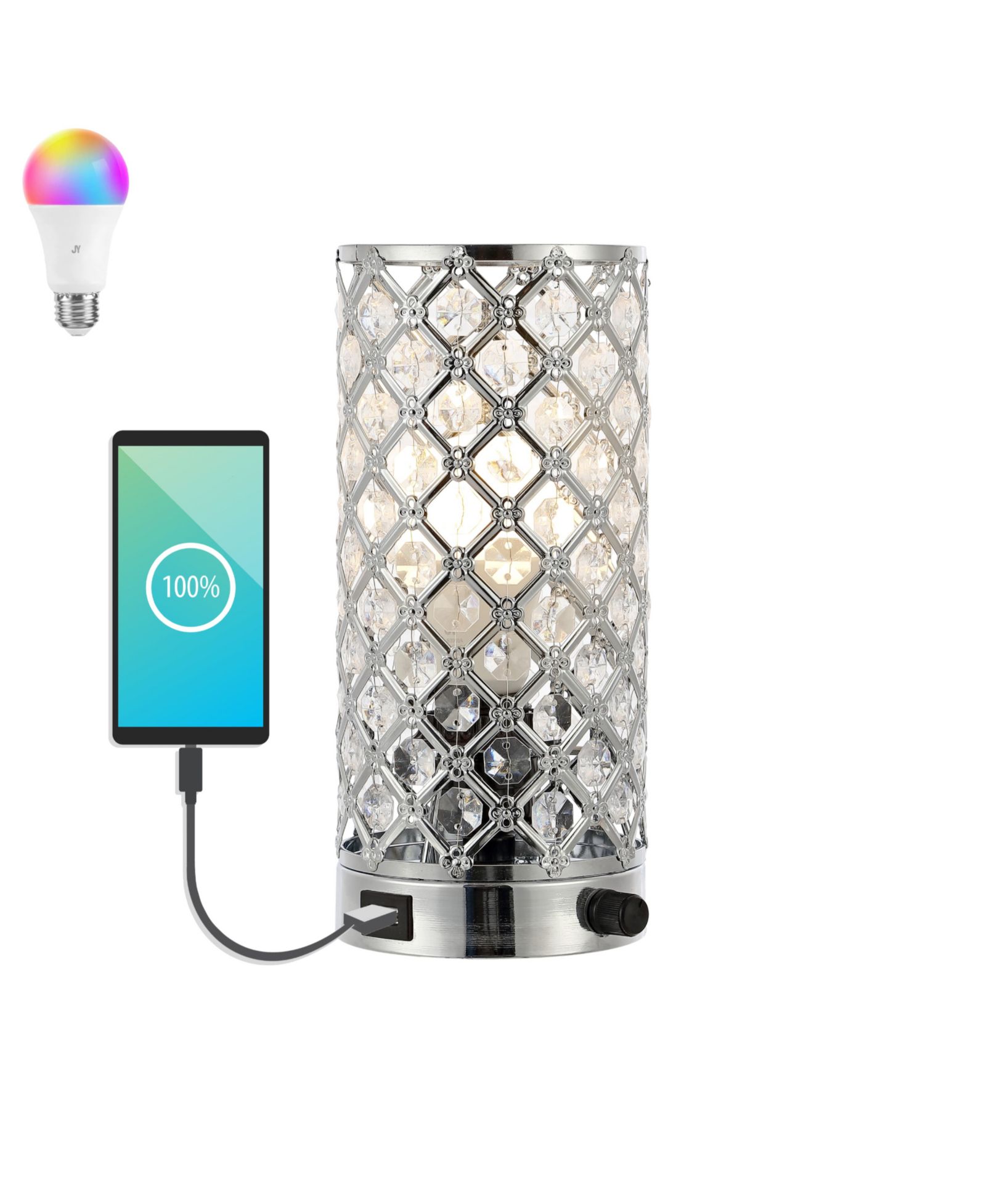 Lucie 9.5" Mid-Century Modern Iron, Acrylic LED Mini Uplight Table Lamp with USB Charging Port and Smart Bulb