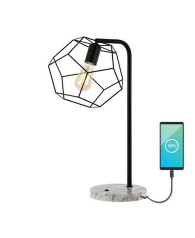 Penta 23.5" Industrial Farmhouse Head-Adjustable Iron LED Task Lamp with USB Charging Port