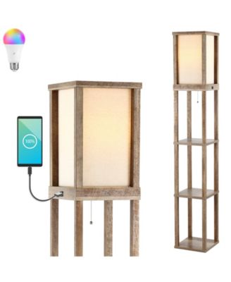 Напольный светильник Etagere 63.5" Rustic Bohemian Wooden LED 3-Shelf с USB Charging Port и Smart Bulb