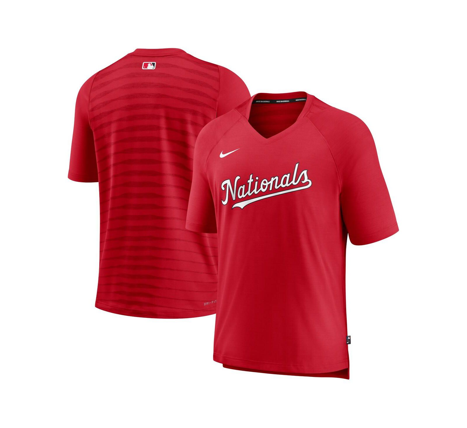 Футболка Nike Men's Red Washington Nationals Authentic Collection Pregame Raglan Performance V-Neck