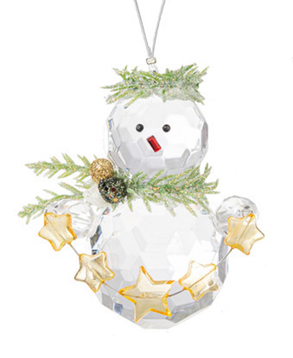 Ganz Kissing Krystals Teeny Mistletoe Snowman with Gold-tone Stars Ornament