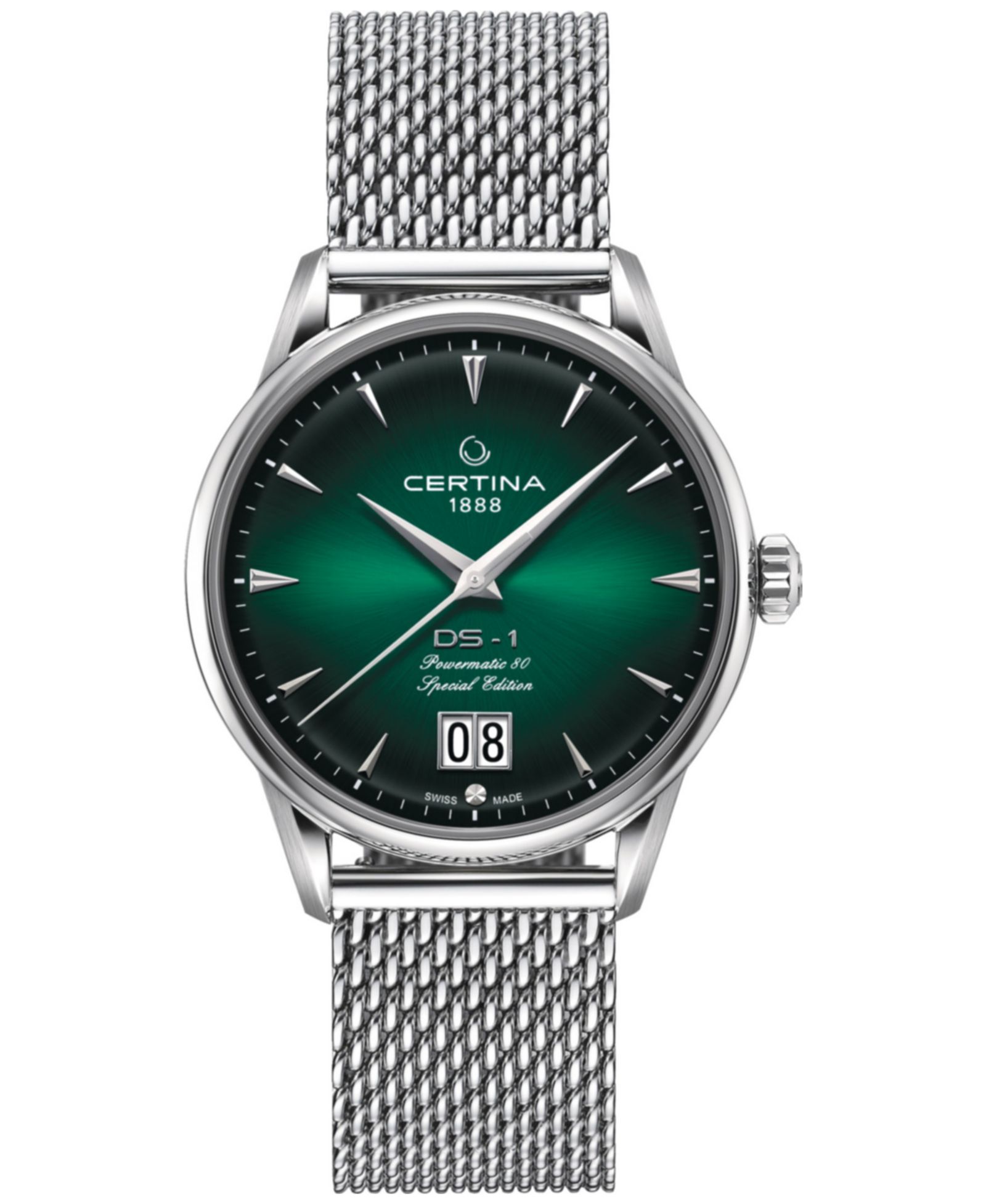 Certina Мужские часы Certina Swiss Automatic DS-1 Big Date, стальной браслет, 41mm