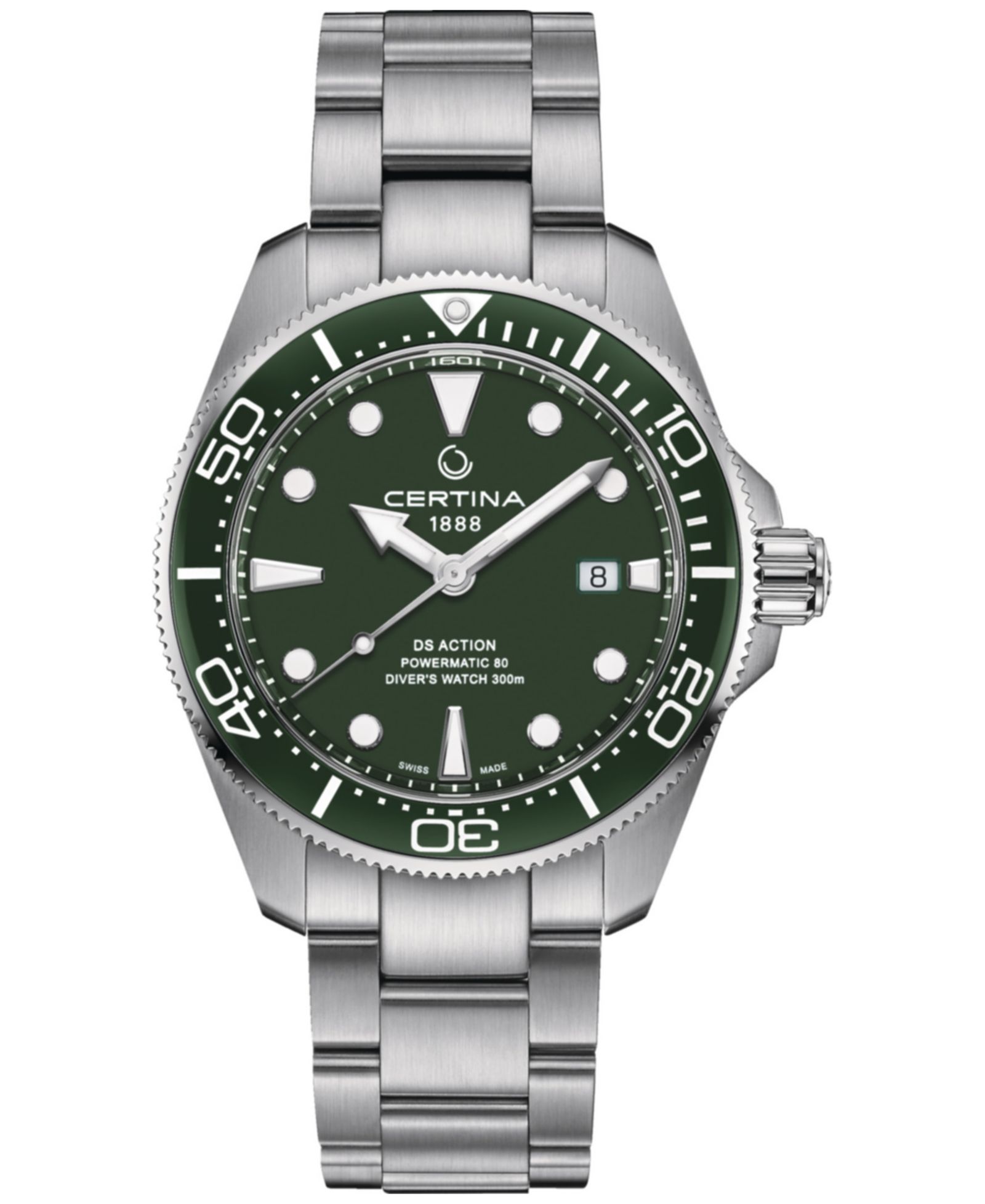 Мужские швейцарские автоматические часы Certina DS Action Diver со стальным браслетом 43mm