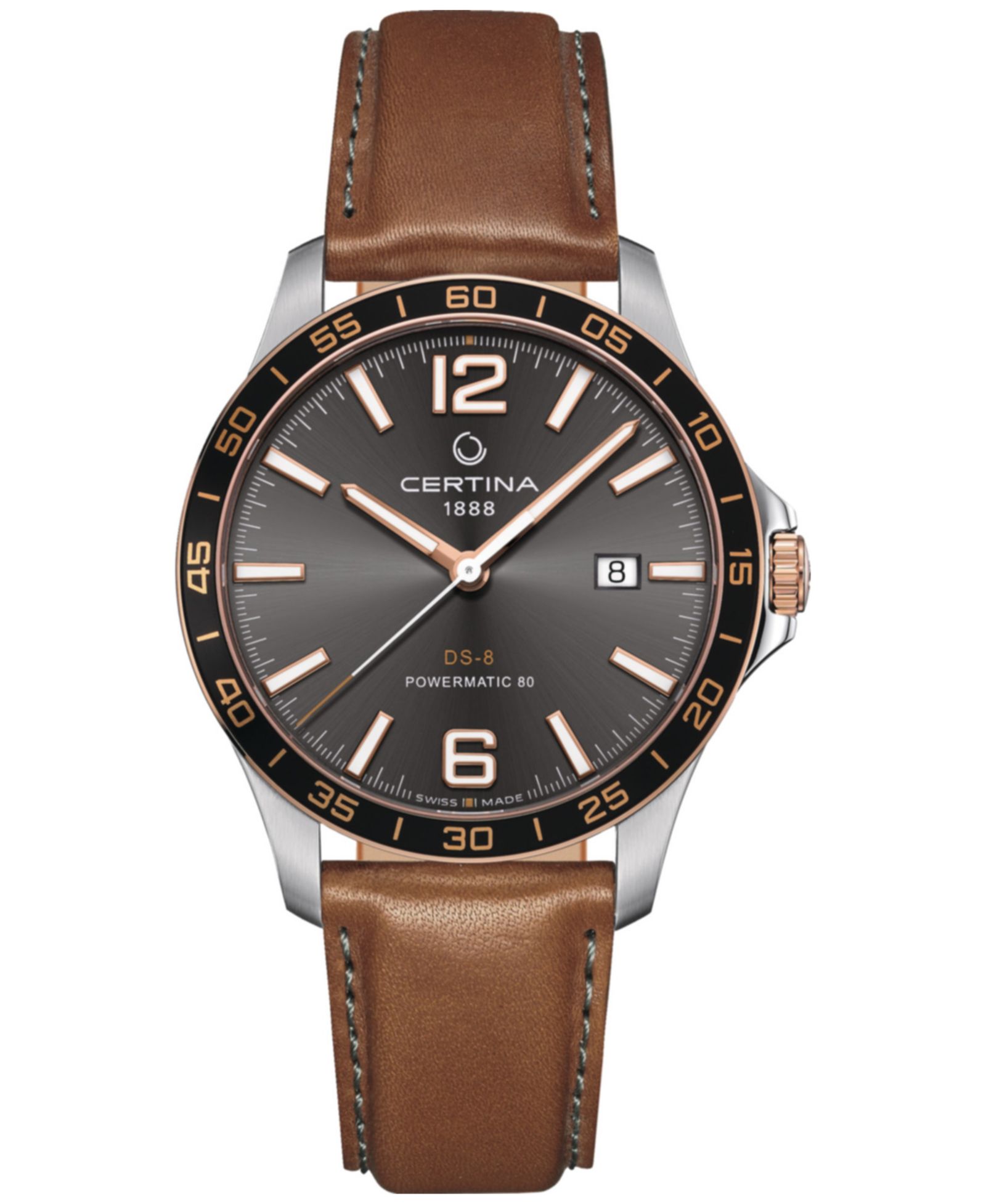 Мужские часы Certina Swiss Automatic DS-8 Brown Leather Strap 41mm
