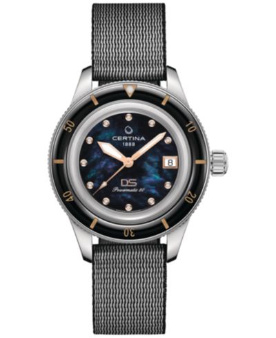 Certina Unisex швейцарские автоматические часы DS Podium Diamond (1/20 ct. t.w.) черные синтетические ремешки 39mm