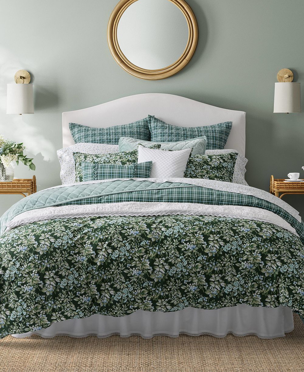 Laura Ashley Bramble Floral хлопковый комплект постельного белья 7 шт., Full/Queen