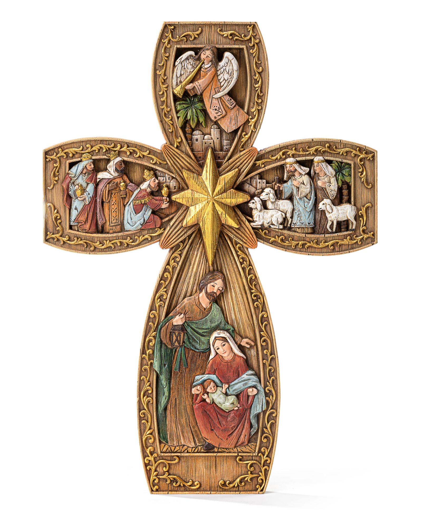 Декоративный золотистый крест Napco Holy Family с подставкой