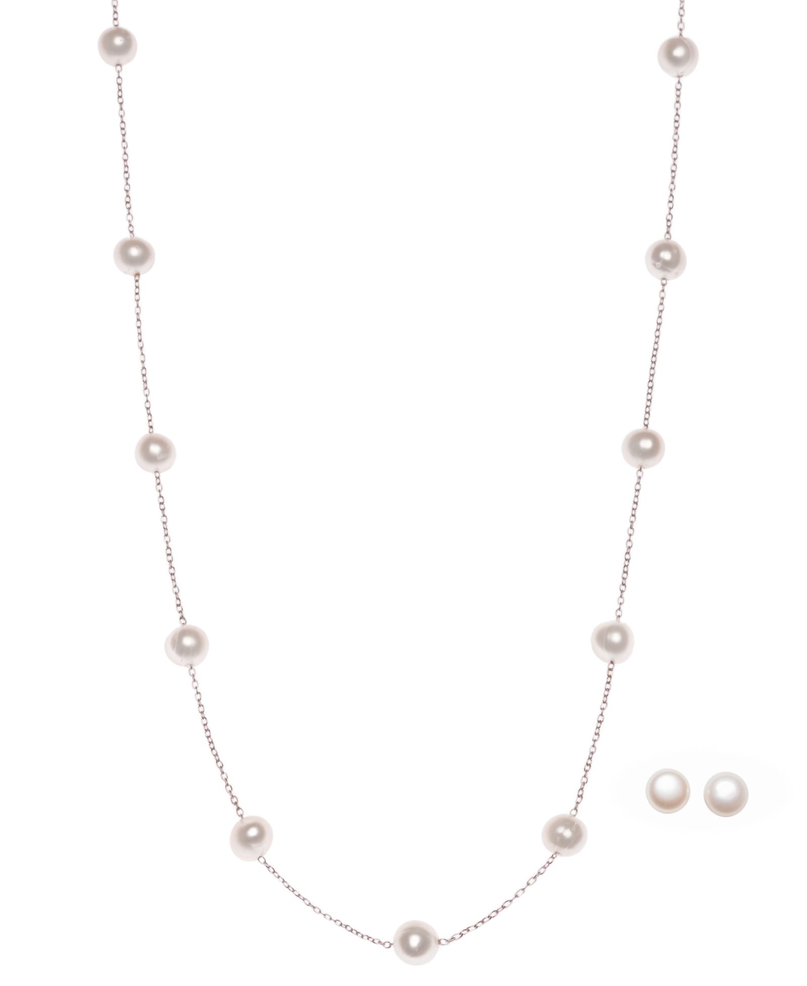 2-Pc. Set Cultured Freshwater Pearl (6-1/2 - 7mm) Collar Necklace & Matching Stud Earrings