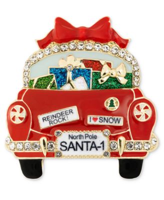 Holiday Lane Gold-Tone Crystal & Glitter Gift Car Pin, Created for Macy's