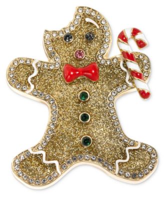 Holiday Lane Gold-Tone Multicolor Pavé Gingerbread Pin, Created for Macy's
