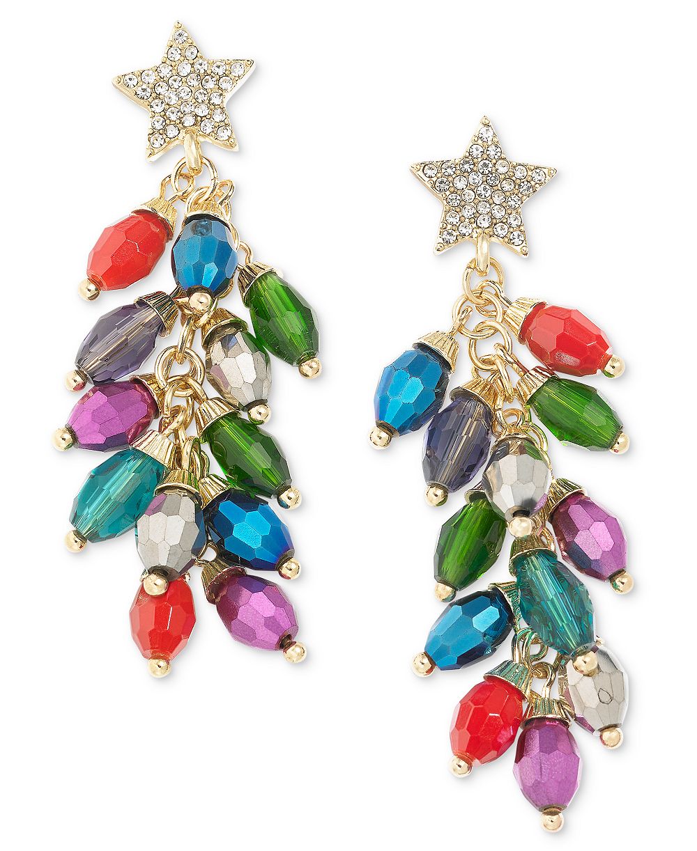 Holiday Lane Gold-Tone Crystal Multicolor Light String Linear Drop Earrings, Created for Macy's