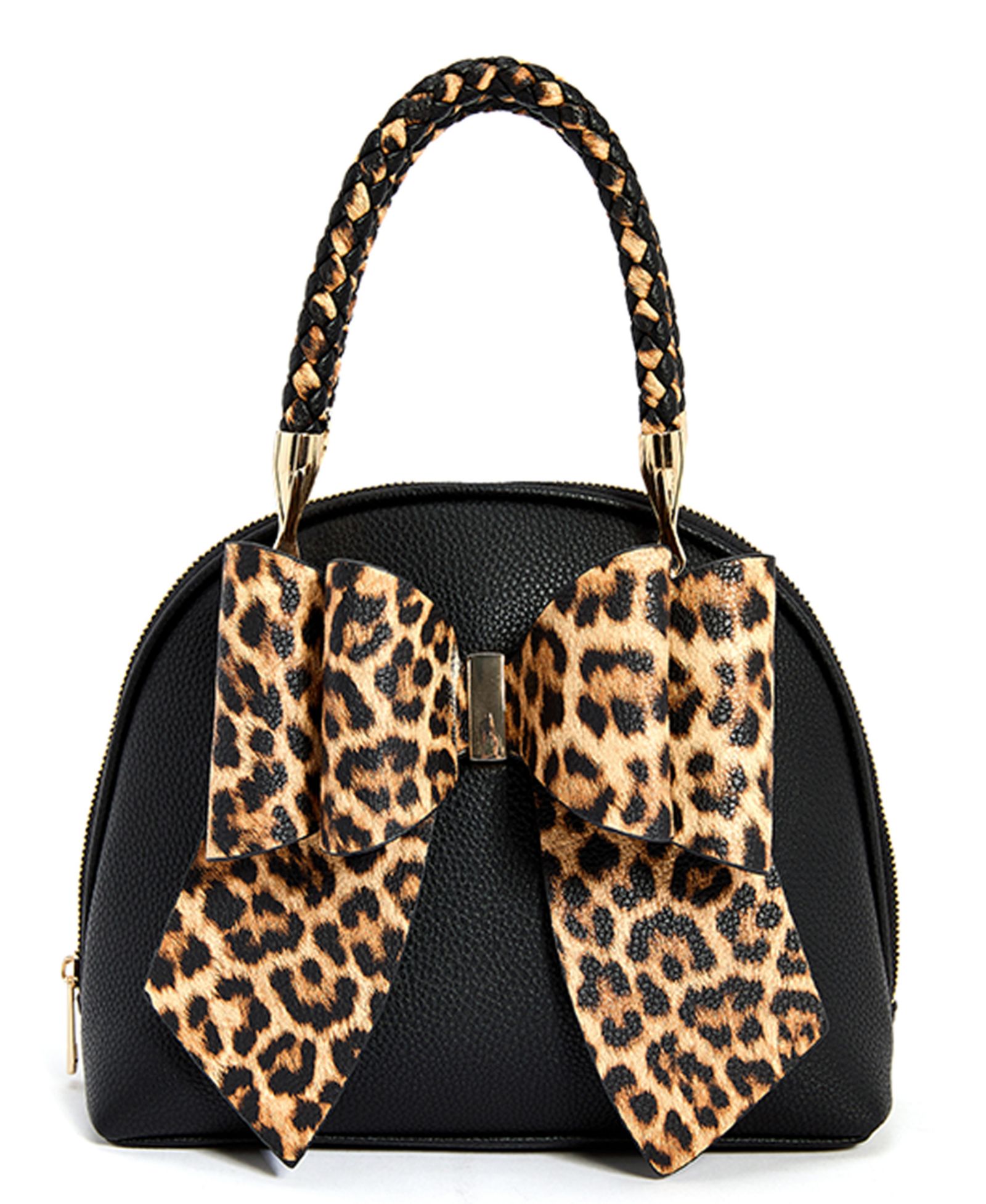 LIKE DREAMS Leopard Top Handle Small Bow Bag