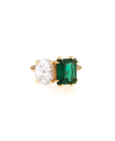 Кольцо ETTIKA с многоцветными камнями и цирконием, позолоченная латунь 18K
