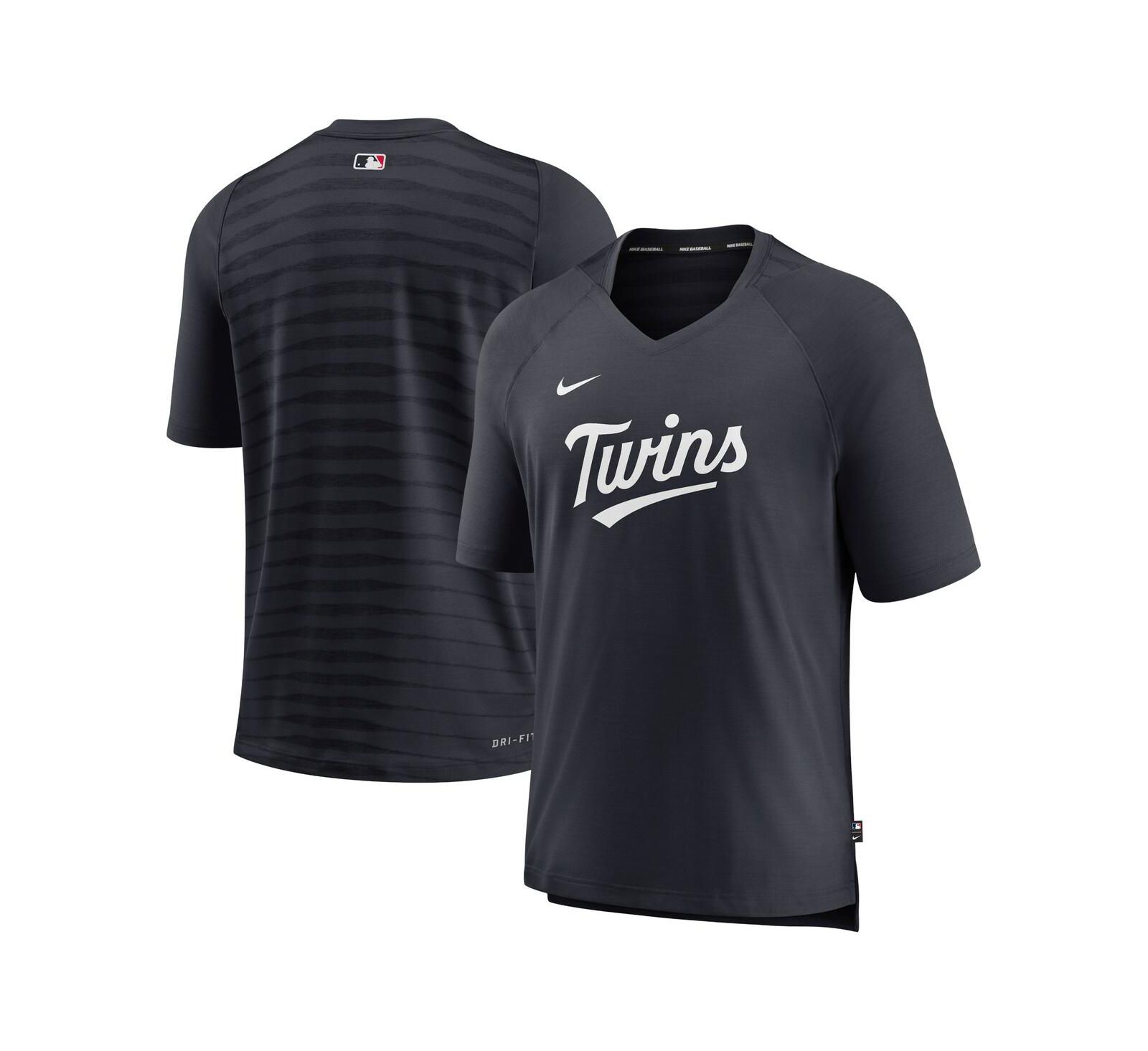 Men's Nike Minnesota Twins Navy Authentic Collection Pregame Raglan Performance V-Neck T-shirt