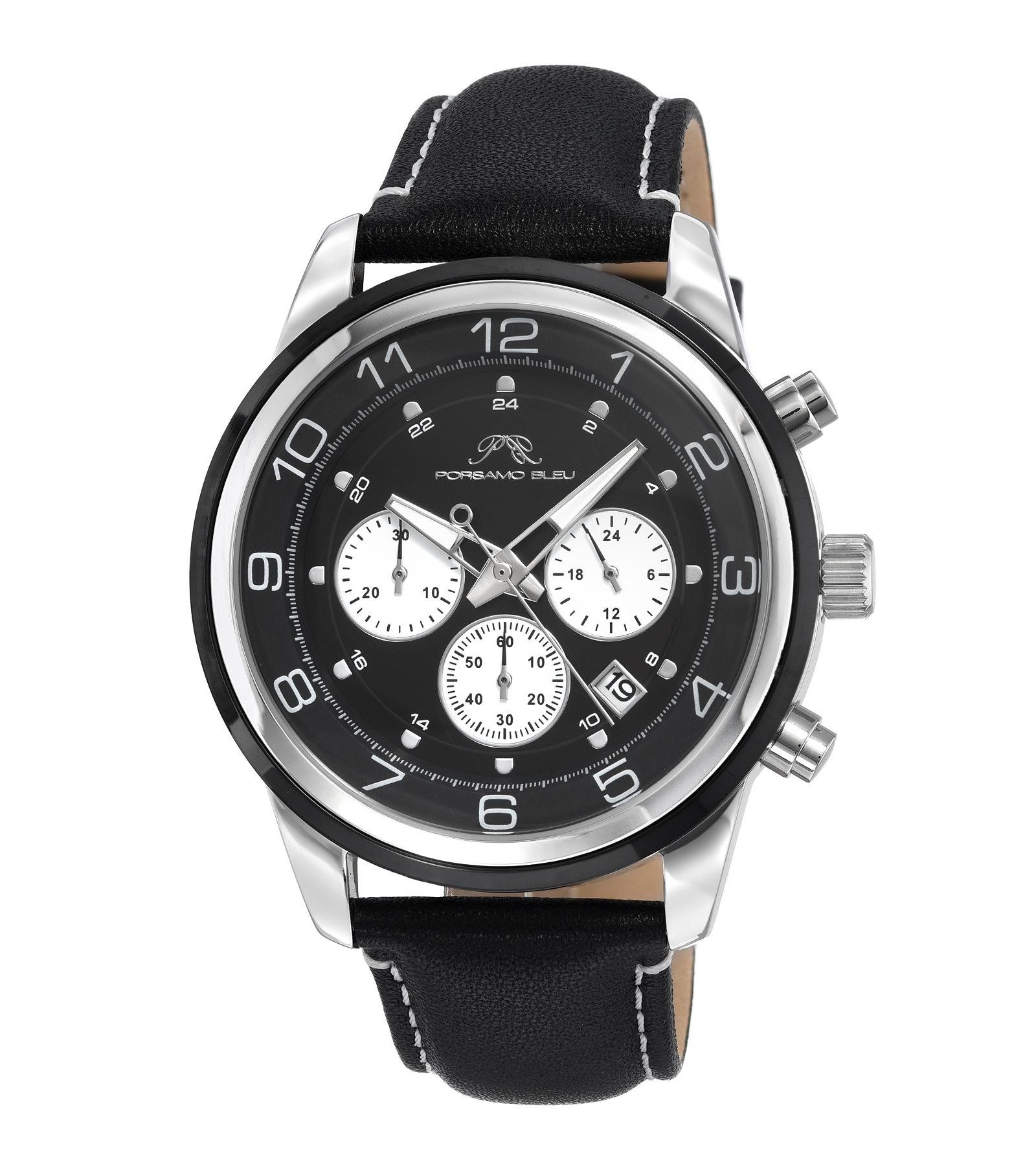 Porsamo Bleu Мужские часы Arthur Chronograph Black с кожаным ремешком 44 mm
