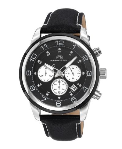 Porsamo Bleu Men's Arthur Chronograph Black Genuine Leather Band Watch 44 mm