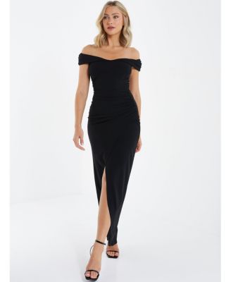 QUIZ Women's Bardot High Slit Maxi Dress