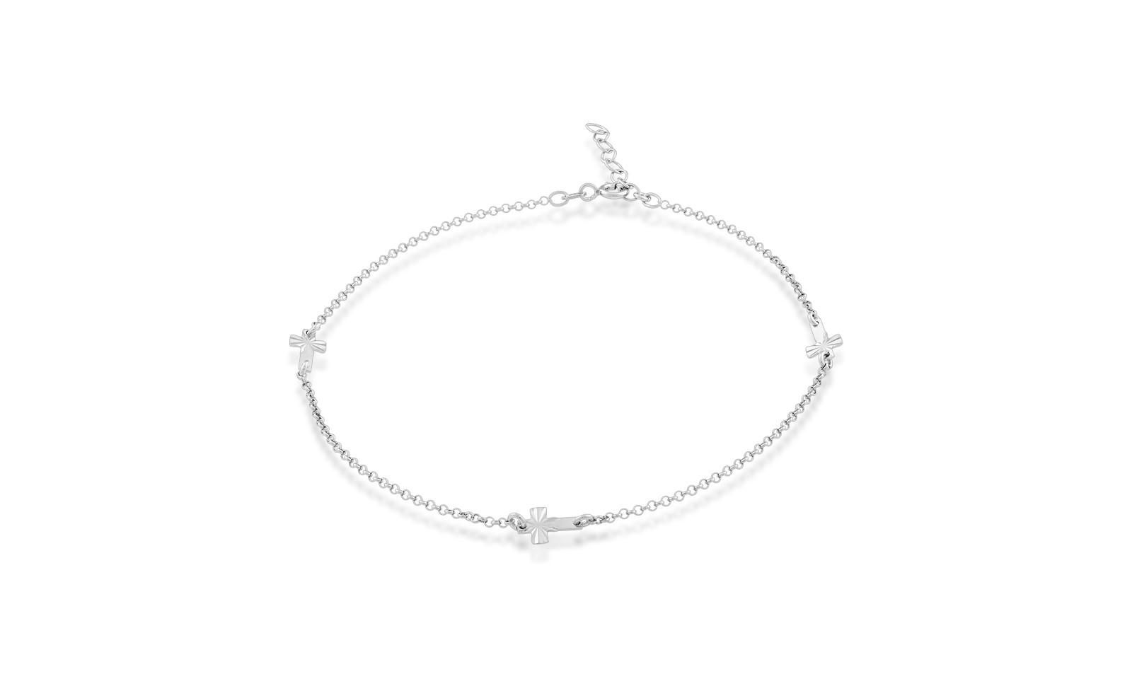 Simona Sterling Silver Three Small Crosses Anklet