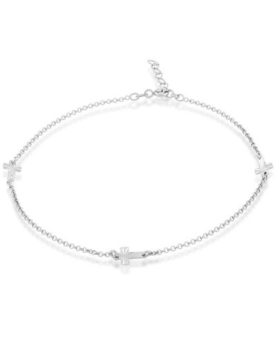Simona Sterling Silver Three Small Crosses Anklet
