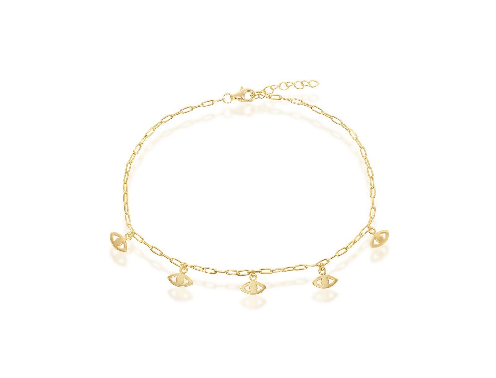 Simona Sterling Silver Evil Eye Charms Paperclip Anklet - Gold Plated