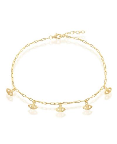 Simona Sterling Silver Evil Eye Charms Paperclip Anklet - Gold Plated