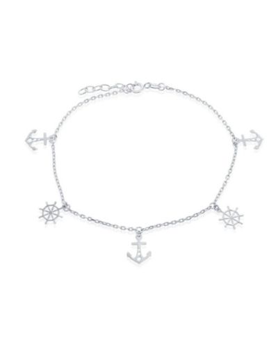 Simona Sterling Silver Alternating Anchor and Ship Wheel Anklet