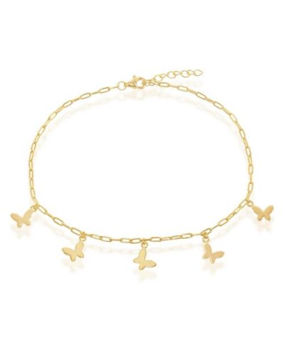 Браслет на ногу Simona Sterling Silver Butterfly Charms Paperclip Gold Plated
