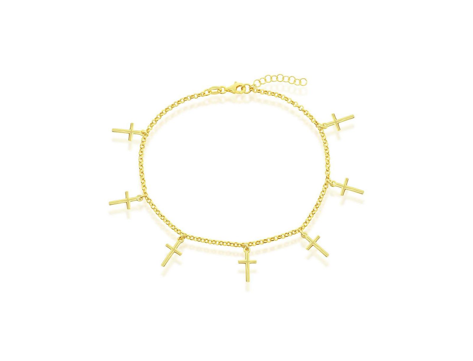 Simona Sterling Silver Cross Charms Rolo Chain Anklet - Gold Plated
