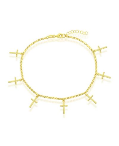 Браслет на ногу Simona Sterling Silver Cross Charms Rolo Chain Gold Plated