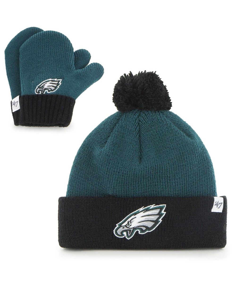 Набор шапка и варежки '47 Brand Midnight Green and Black Philadelphia Eagles Bam Bam Cuffed Knit With Pom для детей
