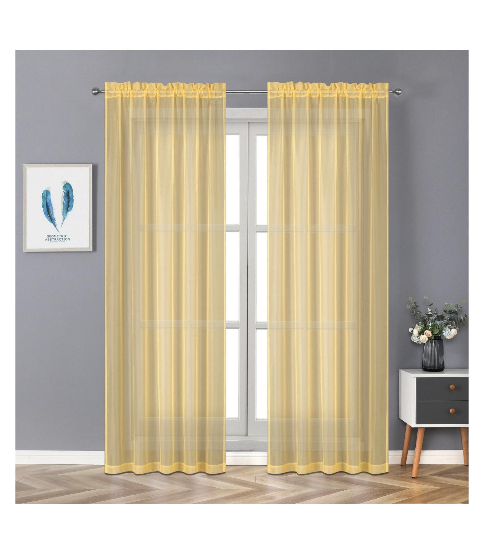 Kate Aurora Montauk Accents Ultra Lux 2 Piece Rod Pocket Gold Sheer Voile Window Curtain Panels - 84 in. Long