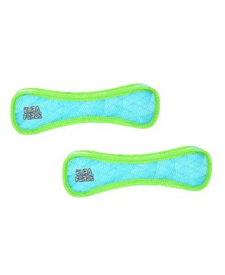 DuraForce Bone Tiger Blue-Green, 2-Pack, Durable Plush Squeaky Dog Toys