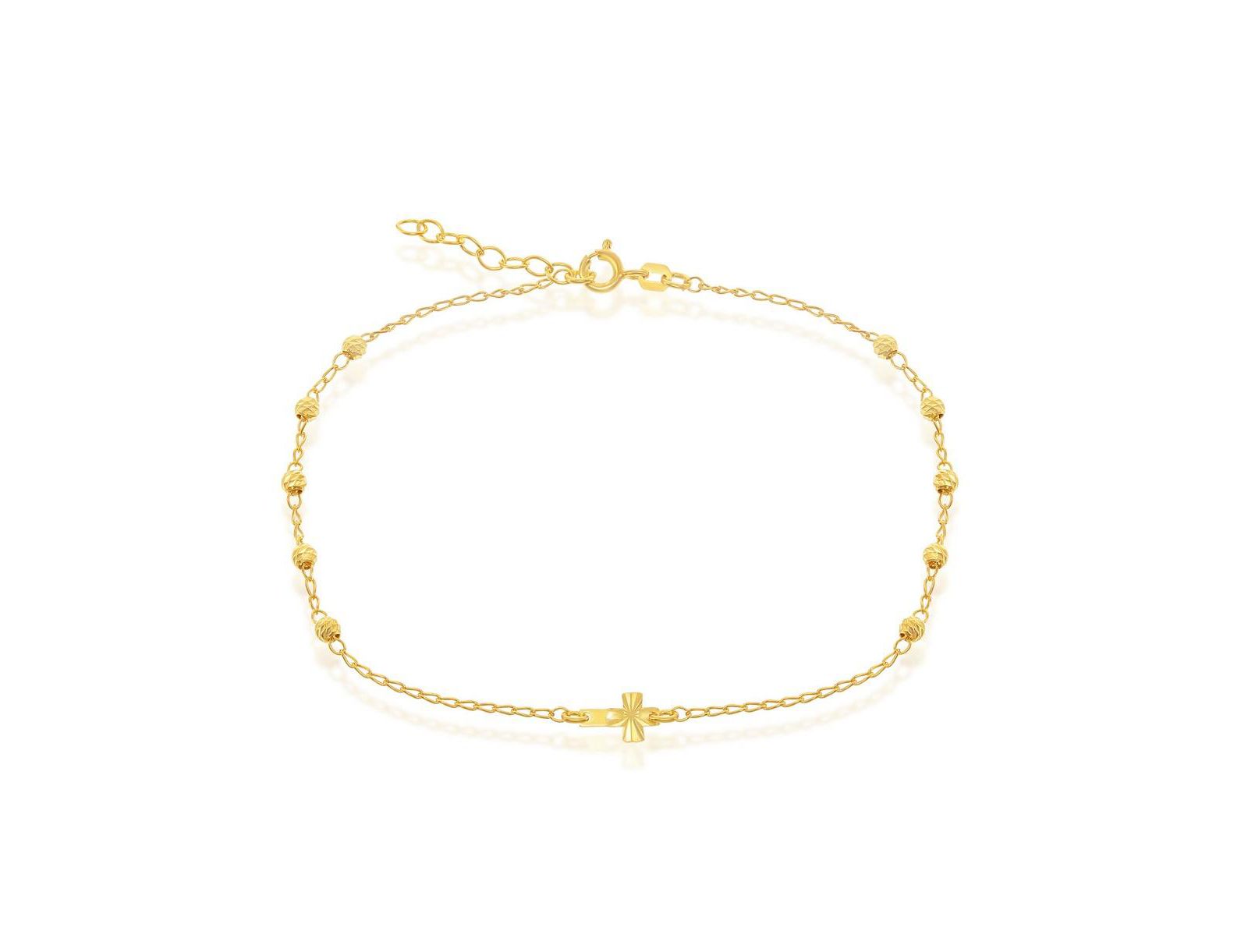 Simona браслет на ногу Sterling Silver с бусинами Diamond Cut и крестиком