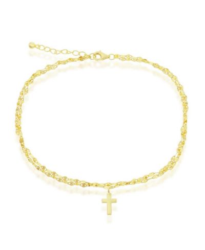 Simona Sterling Silver Double Strand Mirror Chain w/ Cross Anklet