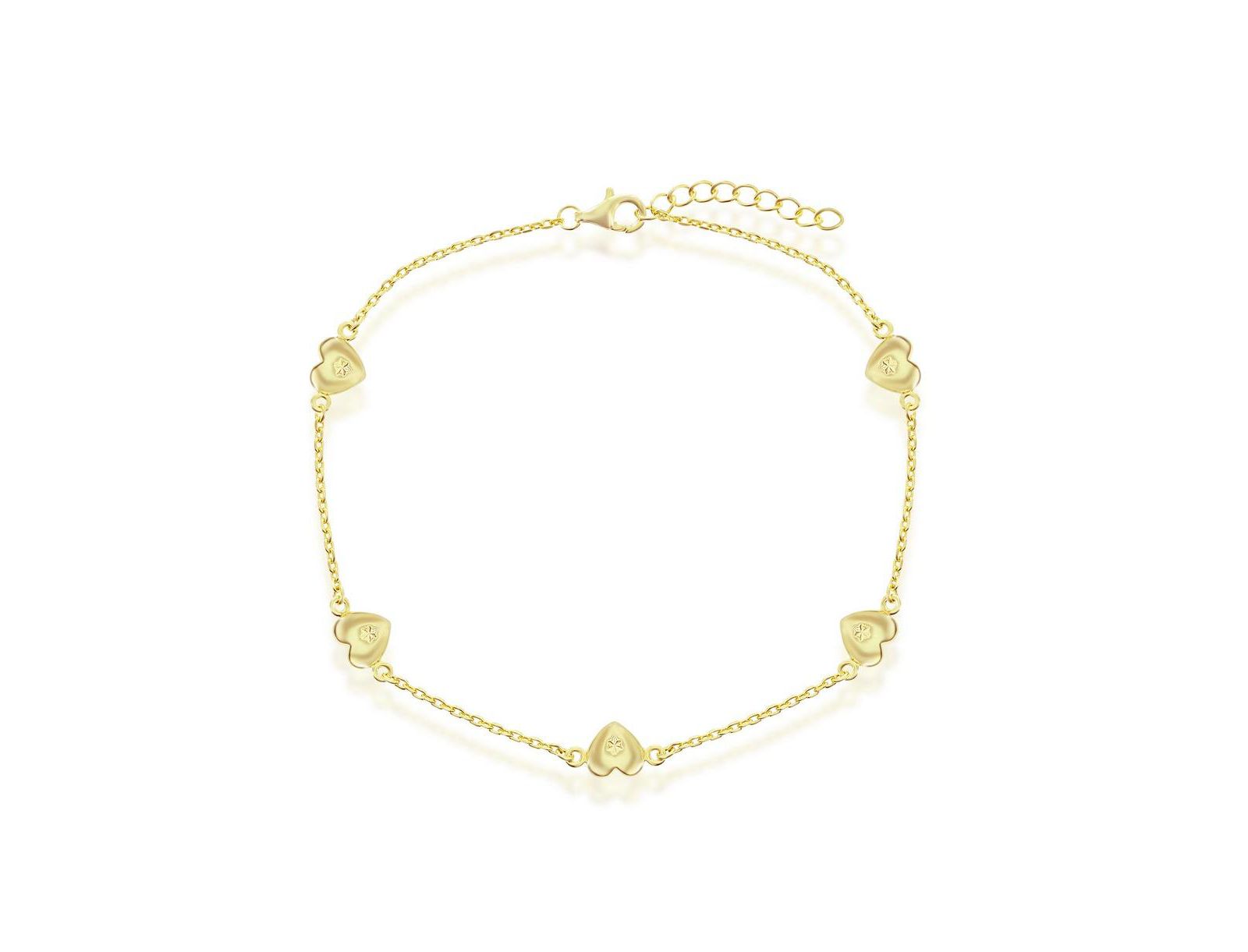 Браслет на ногу Simona Sterling Silver Station Hearts с гравировкой