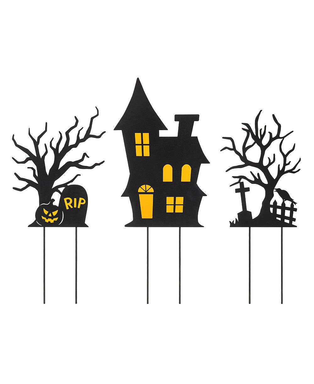 Декор для двора Glitzhome Halloween Metal Haunted House и Ghost Tree, набор из 3 шт., 24" H