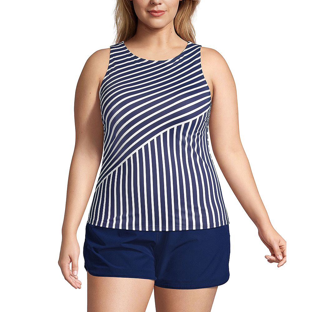 Lands' End Plus Size DD-Cup High Neck UPF 50 Modest Tankini Swimsuit Top