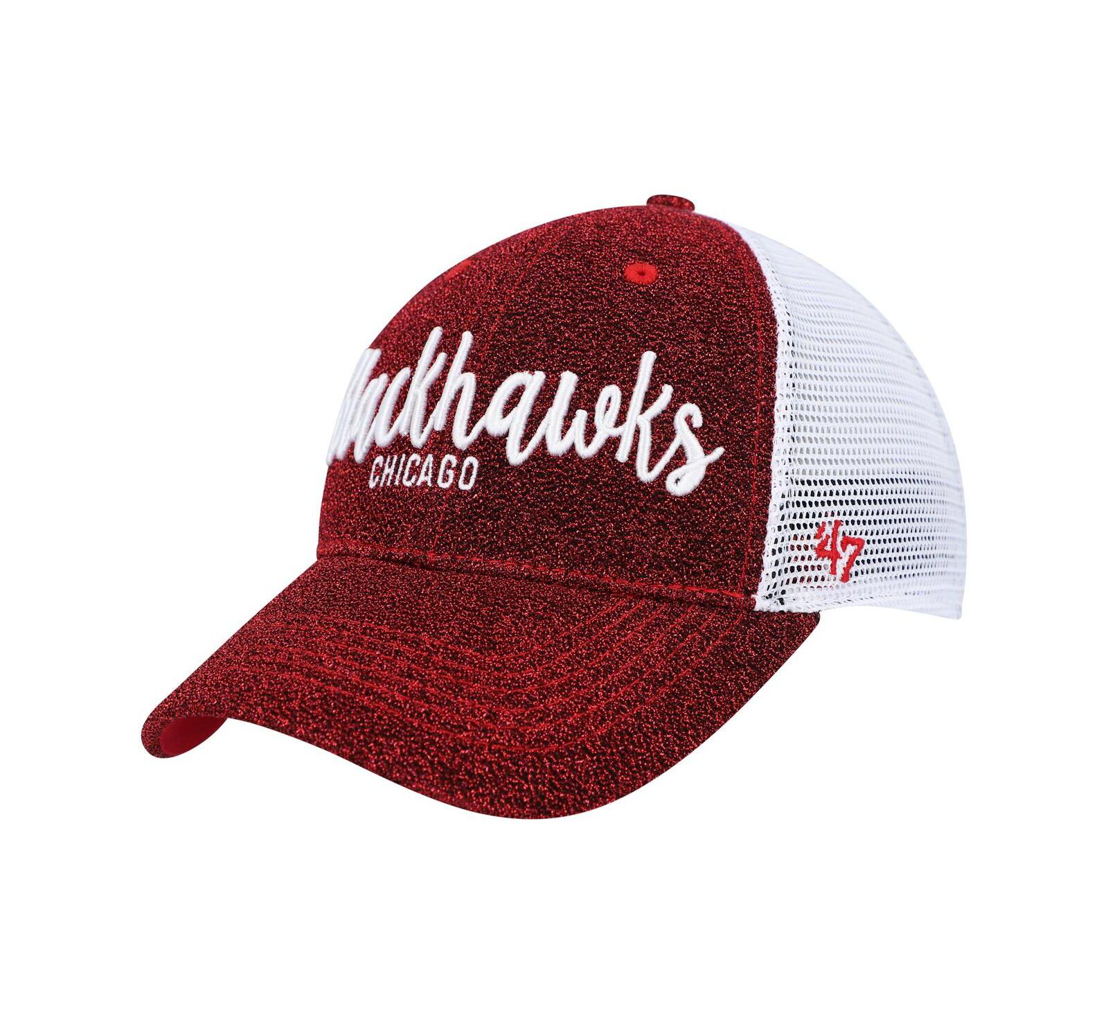 Women's '47 Brand Red, White Chicago Blackhawks Encore MVP Trucker Snapback Hat