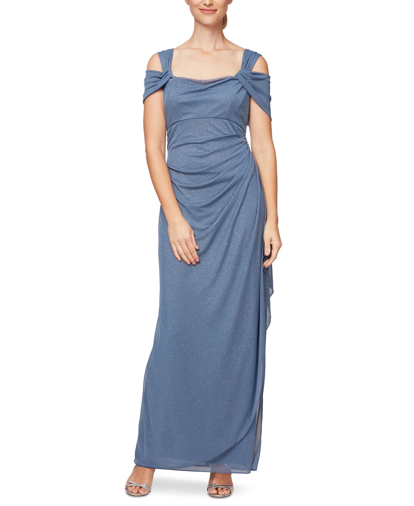 Alex Evenings Women's Cold-Shoulder Draped Metallic Gown