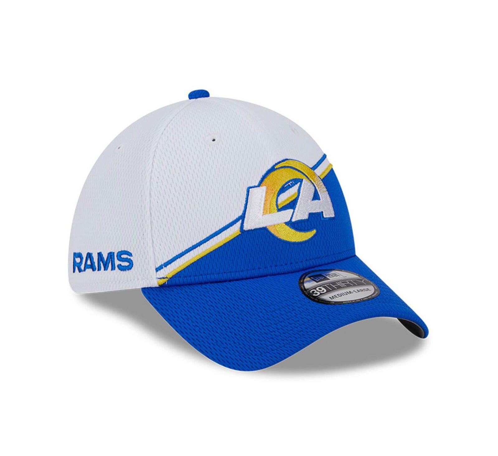 Кепка New Era Men's White, Royal Los Angeles Rams 2023 Sideline 39THIRTY Flex